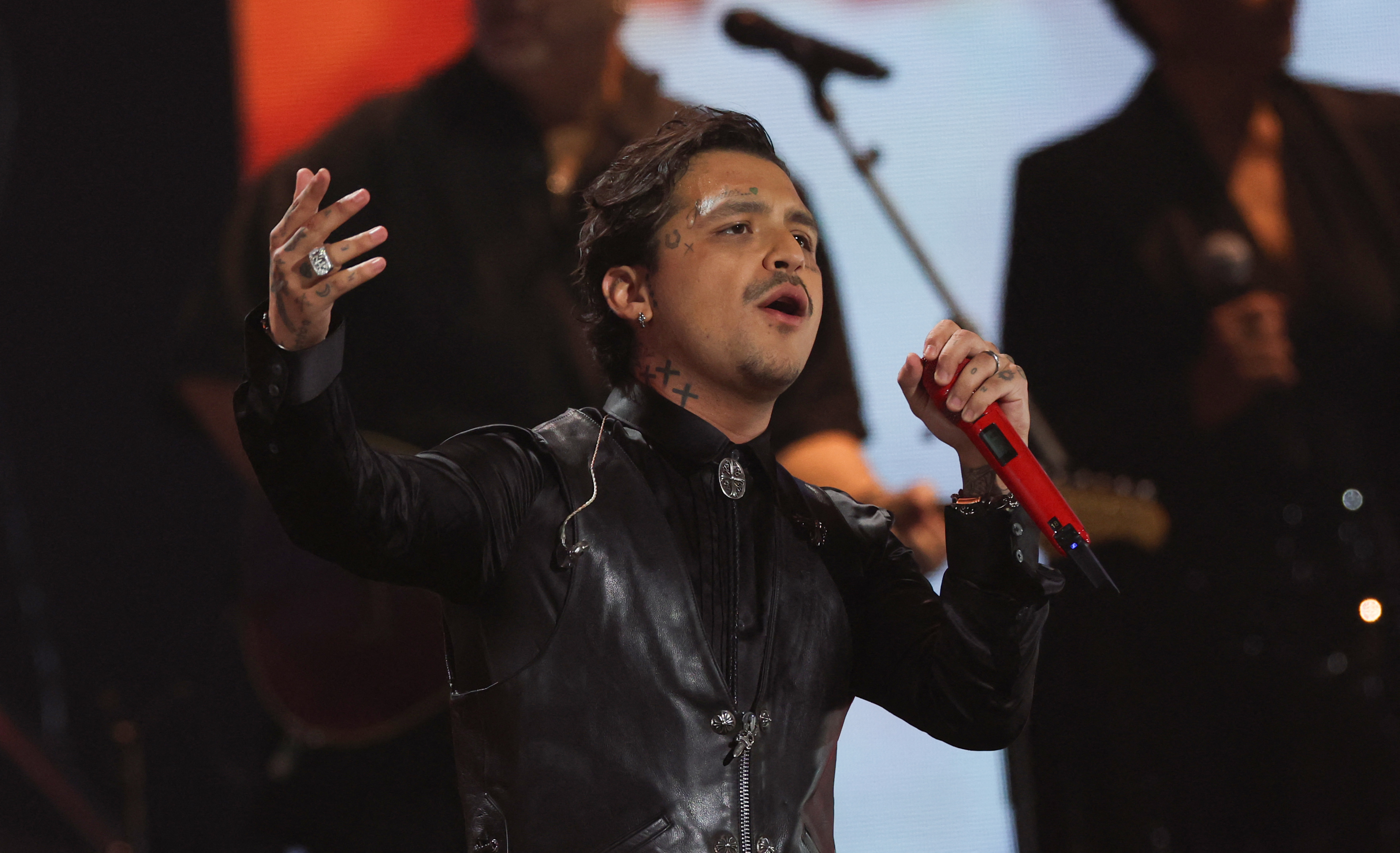 Latin Grammys 2025. Christian Nodal and Angela Aguilar tattoos